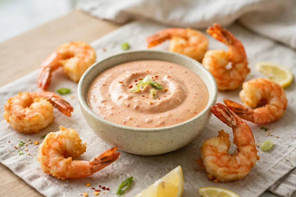 Bang Bang Sauce 4 bang bang sauce served as a dip alongside fried shrimp
