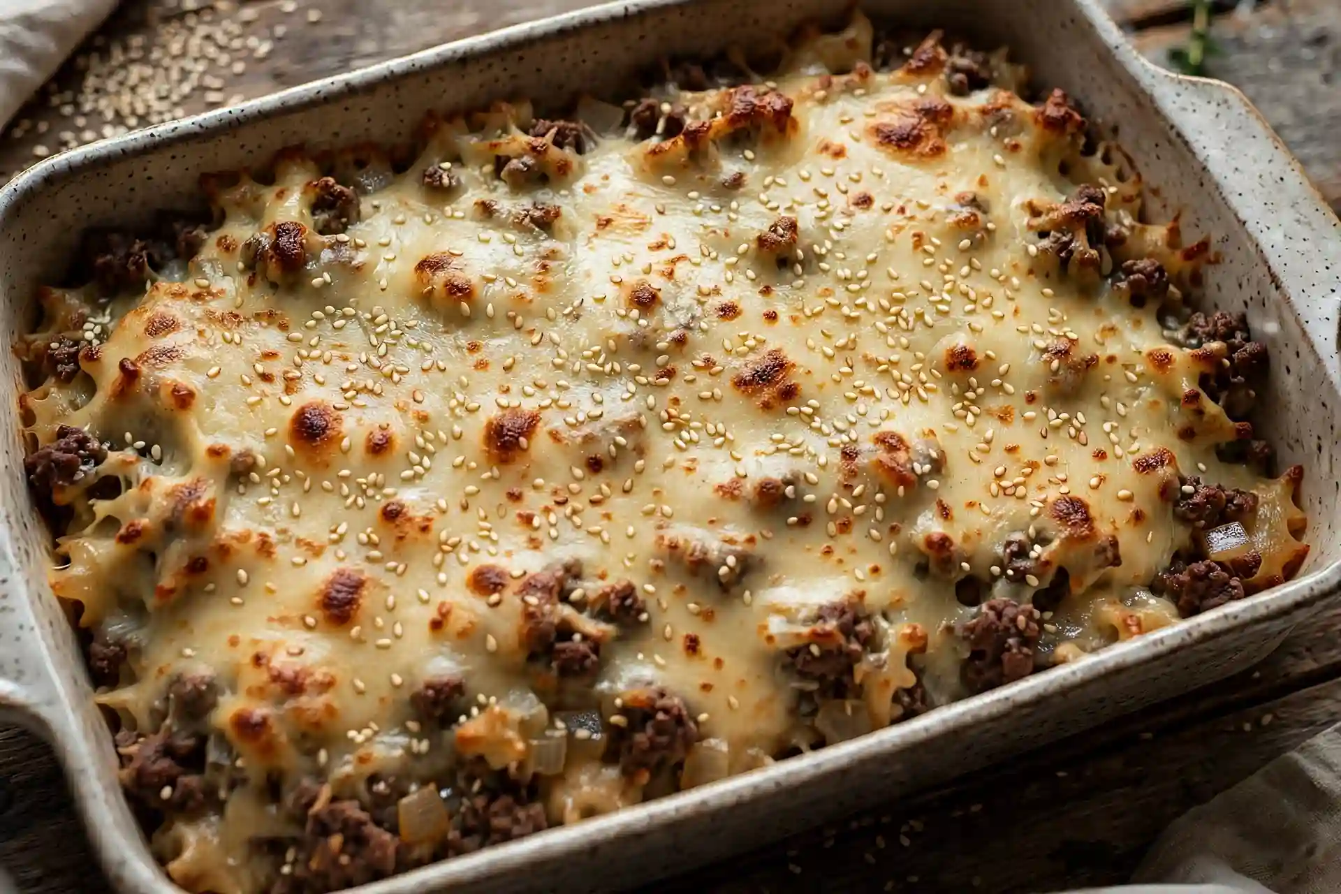 Cheeseburger Casserole 5 cheeseburger casserole overhead baking dish